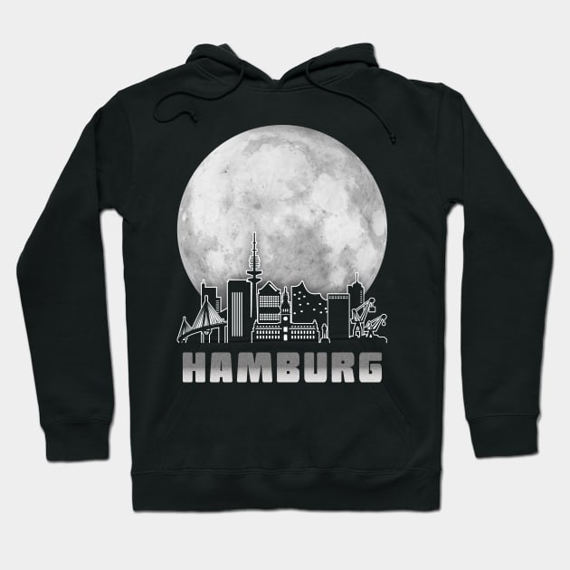 Hamburg Germany Skyline Full Moon Hoodie by travel2xplanet